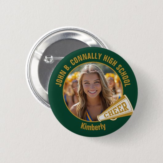 Green Gold Cheerleader Photo High School Spirit Ronde Button 5,7 Cm (Voorkant /achterkant)