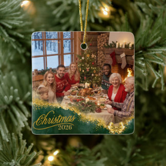 Green Gold Christmas Custom Photo Year Keramisch Ornament