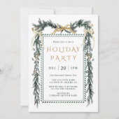 Green & Gold Christmas Garland Holiday Party Kaart (Voorkant)