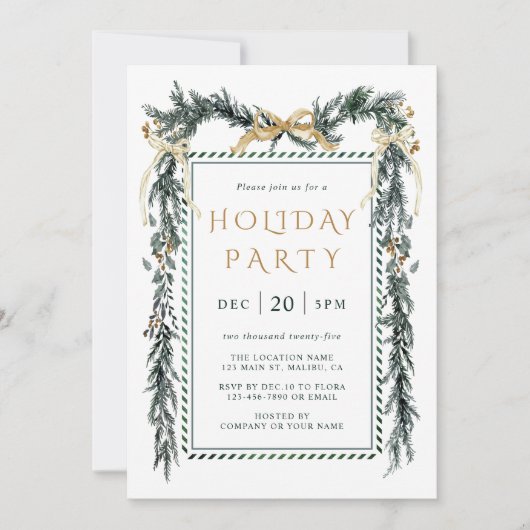 Green & Gold Christmas Garland Holiday Party Kaart (Voorkant)