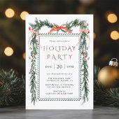 Green & Gold Christmas Garland Holiday Party Kaart