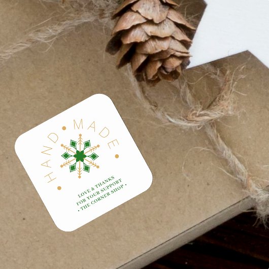 Green Gold Christmas Modern Snowflake for Business Vierkante Sticker