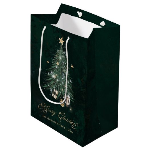 Green Gold Christmas Tree Medium Cadeauzakje (Voorkant Gekanteld)