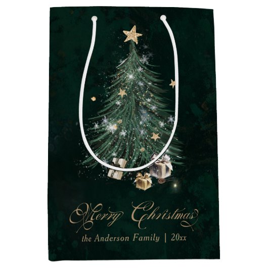 Green Gold Christmas Tree Medium Cadeauzakje (Voorkant)