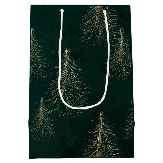 Green Gold Christmas Tree Medium Cadeauzakje (Achterkant)