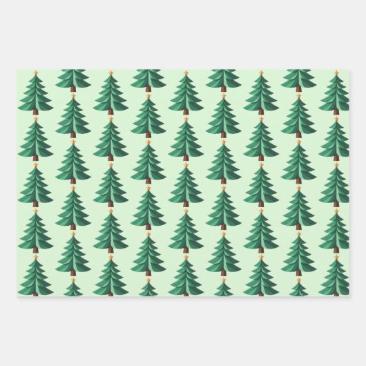 Green Gold Christmas Tree Pattern Inpakpapier Vel (Voorkant 3)