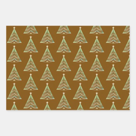 Green Gold Christmas Tree Pattern Inpakpapier Vel (Voorkant)