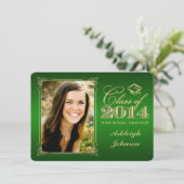 Green, Gold Class of 2014 Photo Afstudeerder Invit Kaart (Staand voorkant)