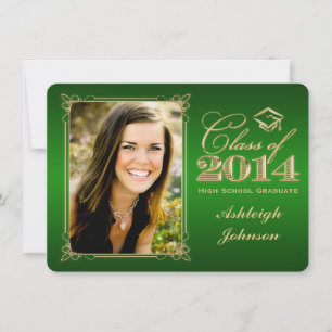 Green, Gold Class of 2014 Photo Afstudeerder Invit Kaart