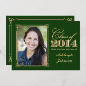 Green, Gold Class of 2014 Photo Afstuderen Invite Kaart (Voorkant / Achterkant)