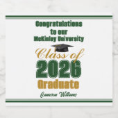 Green Gold Class of 2026 Custom Graduation Party Bier Etiket (Enkel label)