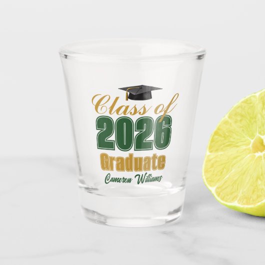 Green Gold Class of 2026 Custom Graduation Party Shot Glas (Voorkant)