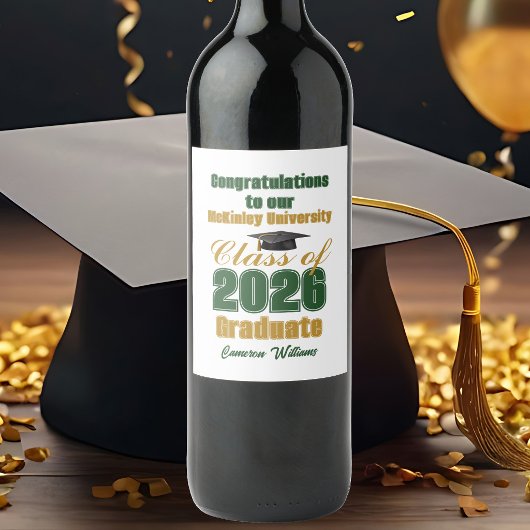 Green Gold Class of 2026 Custom Graduation Party Wijn Etiket