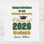 Green Gold Class of 2026 Custom Graduation Party Wijn Etiket (Enkel label)