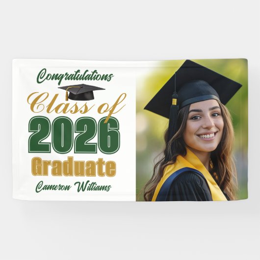Green Gold Class of 2026 Graduation Party Photo Spandoek (Horizontaal)