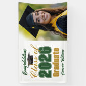 Green Gold Class of 2026 Graduation Party Photo Spandoek (Verticaal)