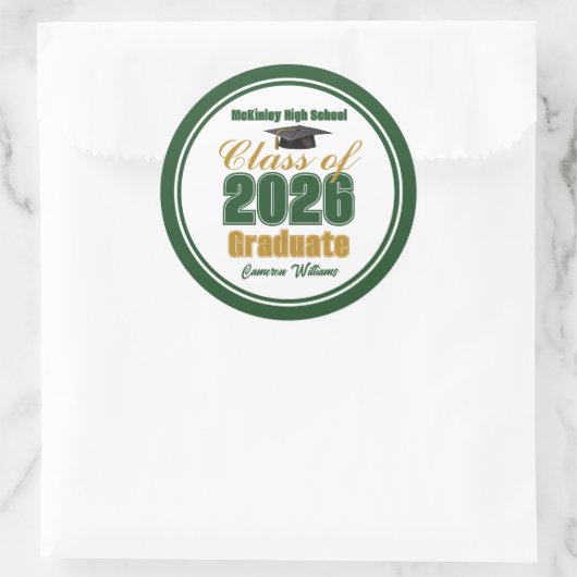 Green Gold Class of 2026 Graduation Party Ronde Sticker (Tas)
