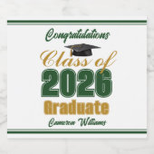 Green Gold Class of 2026 Graduation Party Sparkling Wijnetiket (Enkel label)