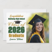 Green Gold Class of 2026 Photo Graduation Aankondiging (Voorkant)
