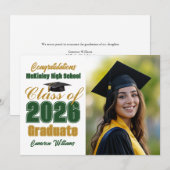 Green Gold Class of 2026 Photo Graduation Aankondiging (Voorkant / Achterkant)
