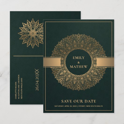 GREEN GOLD CLASSIC  MANDALA BEWAART DE DATUM AANKONDIGINGSKAART (Voorkant / Achterkant)