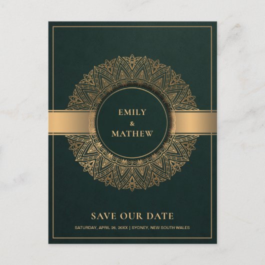 GREEN GOLD CLASSIC  MANDALA BEWAART DE DATUM AANKONDIGINGSKAART (Voorkant)