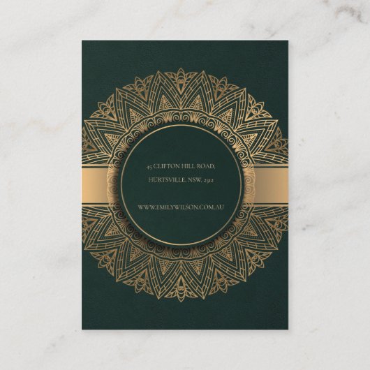 GREEN GOLD CLASSIC MANDALA KETTING DISPLAY VISITEKAARTJE (Achterkant)