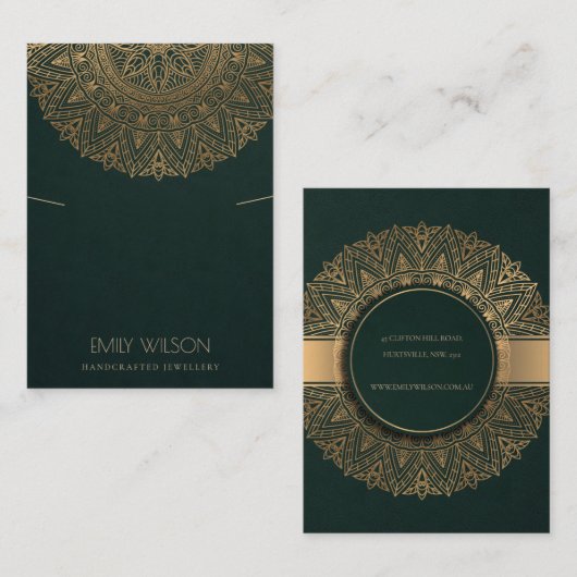GREEN GOLD CLASSIC MANDALA KETTING DISPLAY VISITEKAARTJE (Voorkant / Achterkant)