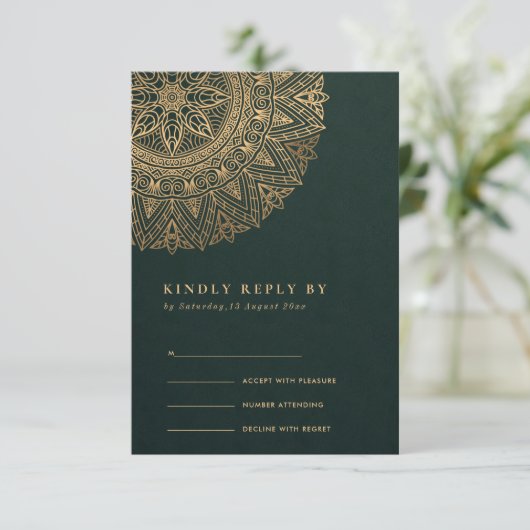 GREEN GOLD CLASSIC  MANDALA WEDDING RSVP (Staand voorkant)