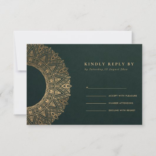 GREEN GOLD CLASSIC  MANDALA WEDDING RSVP KAARTJE (Voorkant)