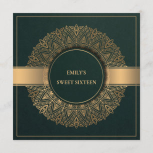 GREEN GOLD CLASSY  MANDALA SWEET 16 BIRTHDAY KAART