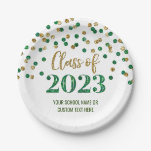 Green Gold Confetti Afstuderen 2023 Papieren Borde Bordje