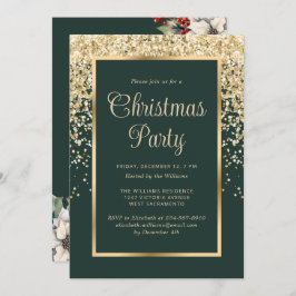 Green Gold Confetti Botanical Christmas Party Kaart