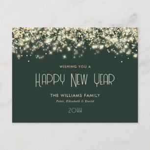 Green Gold Confetti Happy New Year Briefkaart