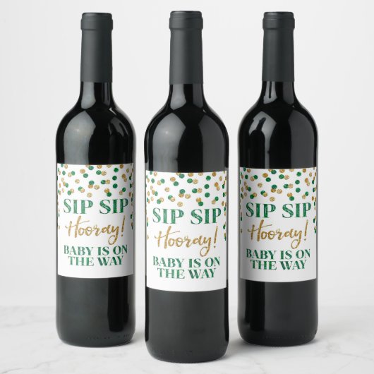 Green Gold Confetti Sip Sip Hooray Wijn Etiket (Flessen)