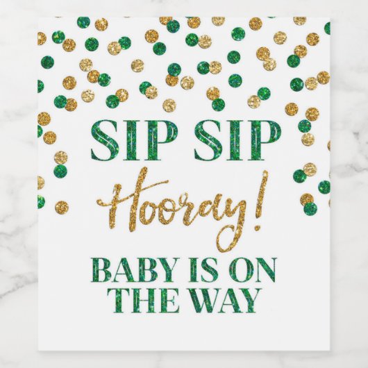 Green Gold Confetti Sip Sip Hooray Wijn Etiket (Enkel label)