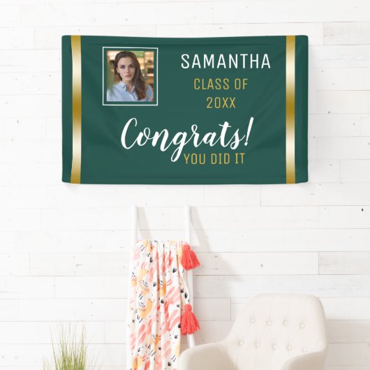 Green Gold Congrats Afstuderen Foto Afstuderen Spandoek (Insitu)