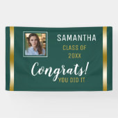 Green Gold Congrats Afstuderen Foto Afstuderen Spandoek (Horizontaal)