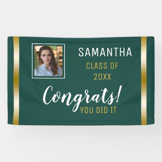 Green Gold Congrats Afstuderen Foto Afstuderen Spandoek (Horizontaal)