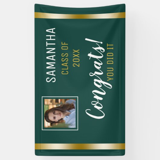 Green Gold Congrats Afstuderen Foto Afstuderen Spandoek (Verticaal)