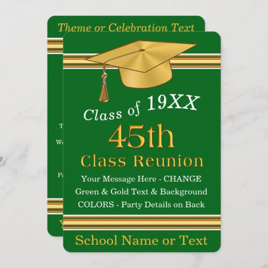 Green Gold Custom, 45th Class Reunion-uitnodiginge Kaart (Voorkant / Achterkant)