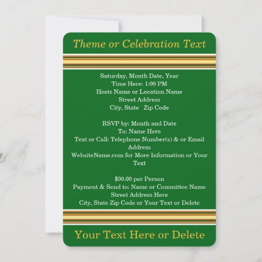 Green Gold Custom, 45th Class Reunion-uitnodiginge Kaart (Achterkant)