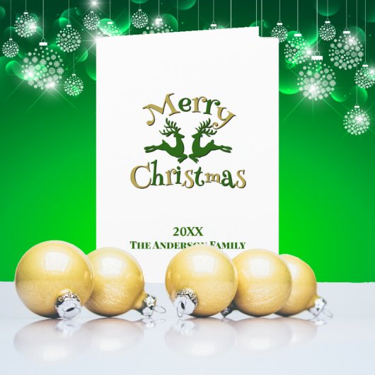 Green Gold Custom Photo Merry Kerstreindeer Feestdagen Kaart