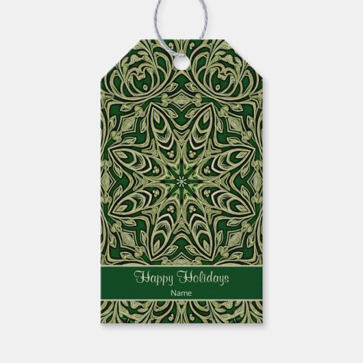 Green Gold Decorative Holiday Gift Label Cadeaulabel (Voorkant)