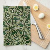 Green Gold Decorative Holiday Kitchen Towel Theedoek (Quarter Fold)