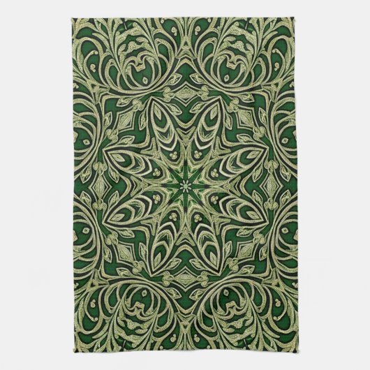 Green Gold Decorative Holiday Kitchen Towel Theedoek (Verticaal)