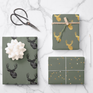 Green Gold Deer Inpakpapier Vel