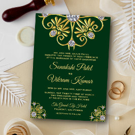 Green Gold Diamond Mandala Indian Wedding Invite Kaart