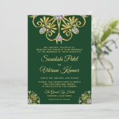 Green Gold Diamond Mandala Indian Wedding Invite Kaart (Staand voorkant)