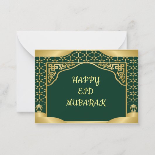 Green Gold Eid Mubarak Wenskaart Notitiekaartje (Voorkant)